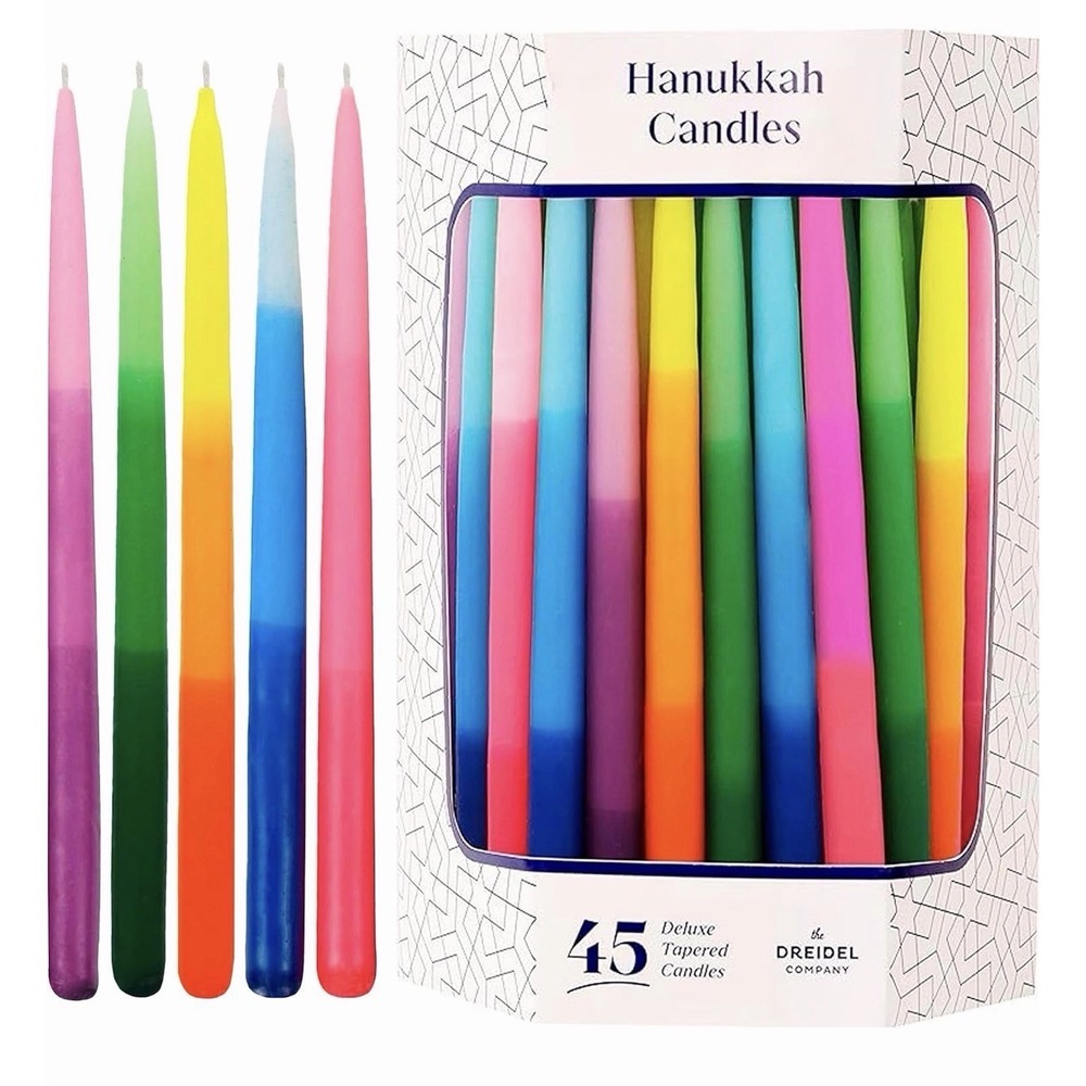 Dripless Hanukkah Candles, Multicolored Striped Deluxe Tapered Decorations, Chan